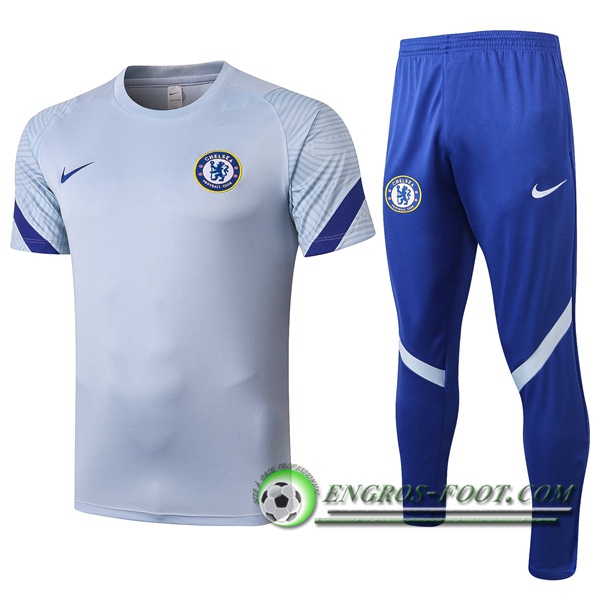 Ensemble Training T-Shirts FC Chelsea + Pantalon Gris 2020/2021