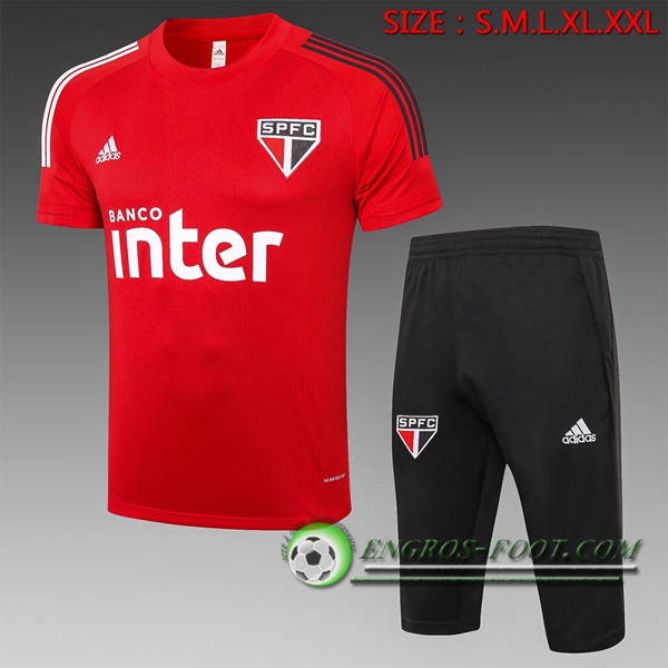 Ensemble Training T-Shirts Sao Paulo FC + Pantalon 3/4 Rouge 2020/2021