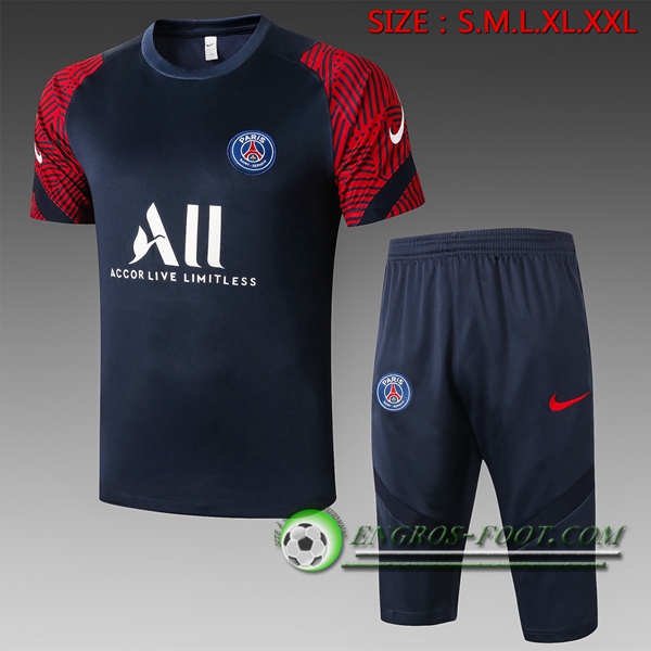 Ensemble Training T-Shirts Paris PSG + Pantalon 3/4 Bleu 2020/2021