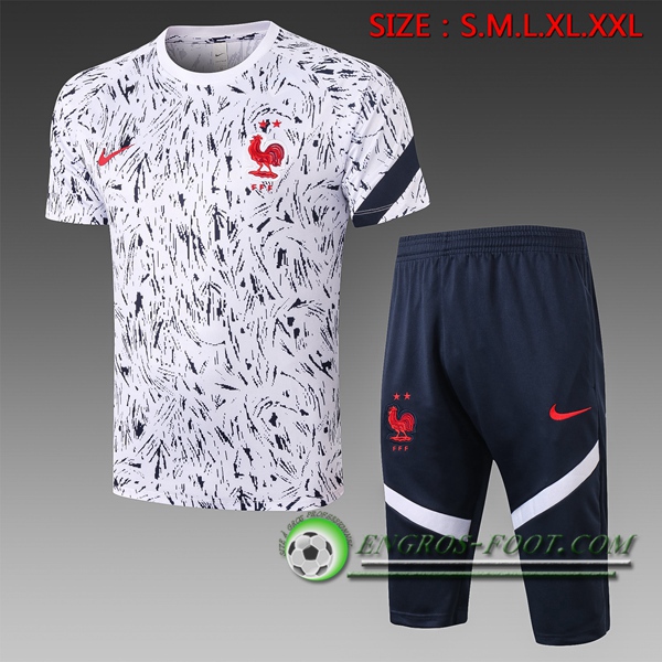 Ensemble Training T-Shirts France + Pantalon 3/4 Blanc 2020/2021