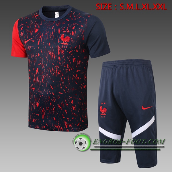 Ensemble Training T-Shirts France + Pantalon 3/4 Noir 2020/2021