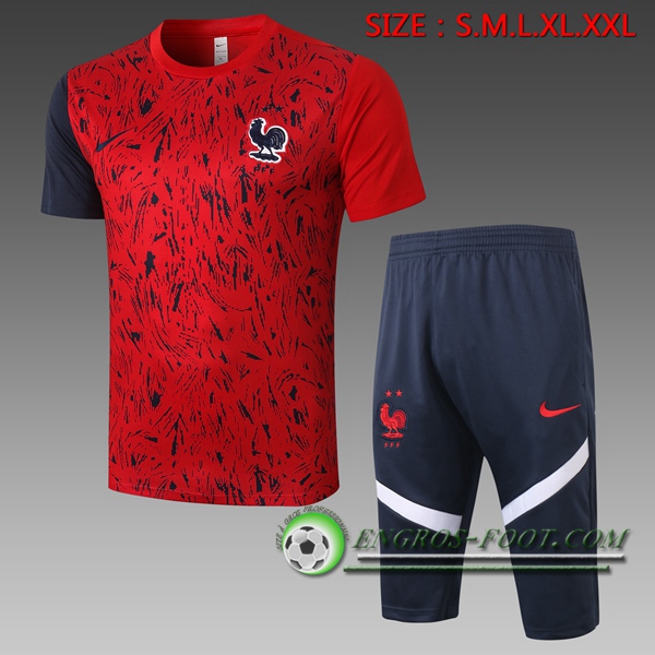 Ensemble Training T-Shirts France + Pantalon 3/4 Rouge 2020/2021