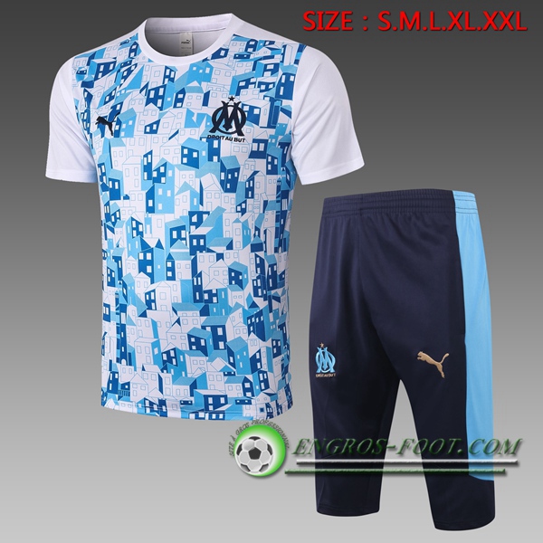 Ensemble Training T-Shirts Marseille OM + Pantalon 3/4 Blanc 2020/2021