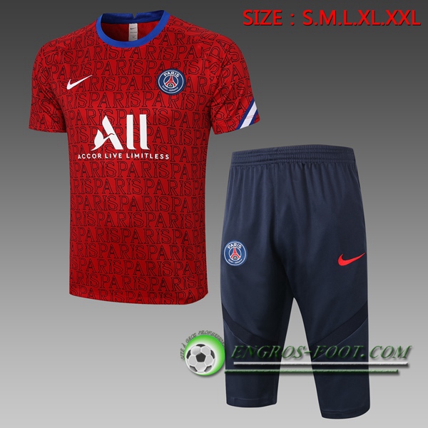 Ensemble Training T-Shirts Paris PSG + Pantalon 3/4 Rouge 2020/2021