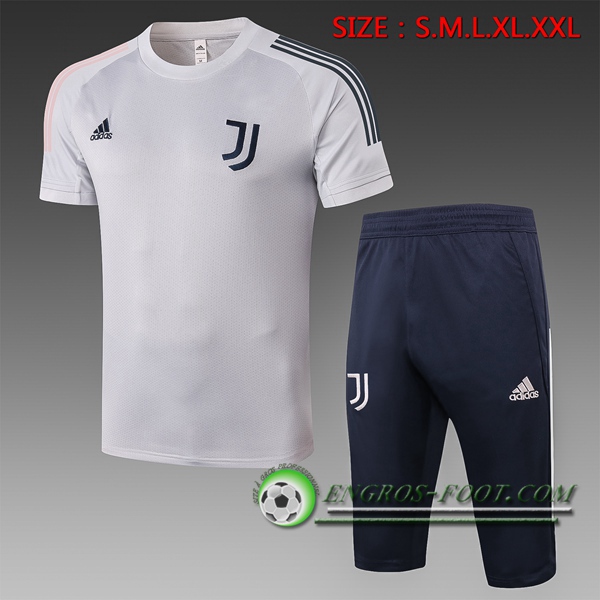 Ensemble Training T-Shirts Juventus + Pantalon 3/4 Gris 2020/2021