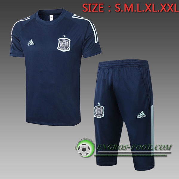 Ensemble Training T-Shirts Espagne + Pantalon 3/4 Bleu 2020/2021