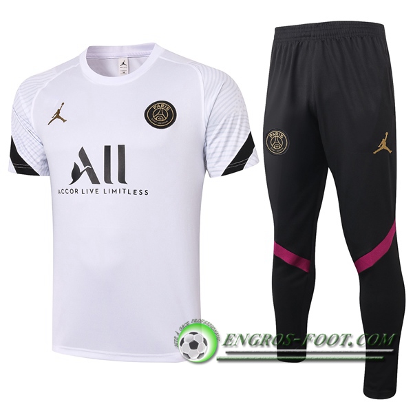 Ensemble Training T-Shirts Paris PSG + Pantalon Blanc 2020/2021