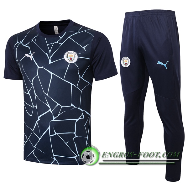 Ensemble Training T-Shirts Manchester City + Pantalon Bleu Royal 2020/2021