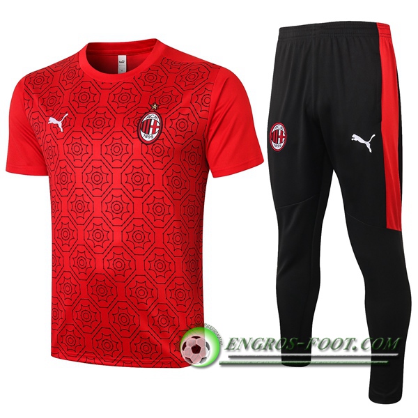 Ensemble Training T-Shirts Milan AC + Pantalon Rouge 2020/2021