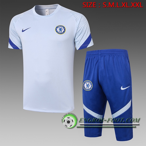 Ensemble Training T-Shirts FC Chelsea + Pantalon 3/4 Gris 2020/2021