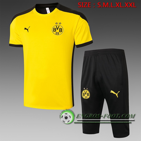 Ensemble Training T-Shirts Dortmund BVB + Pantalon 3/4 Jaune 2020/2021