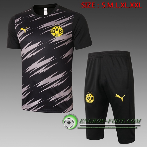 Ensemble Training T-Shirts Dortmund BVB + Pantalon 3/4 Noir 2020/2021