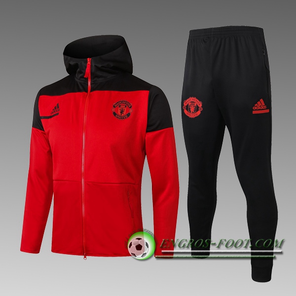 Engros-foot: Veste A Capuche Survetement Foot Manchester United Enfant Rouge 2020/2021 Thailande