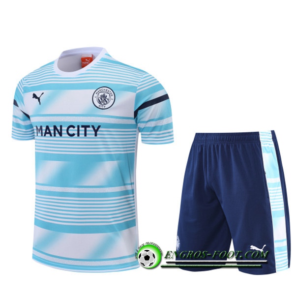 Ensemble Training T-Shirts +Shorts Manchester City Bleu/Blanc 2022/2023