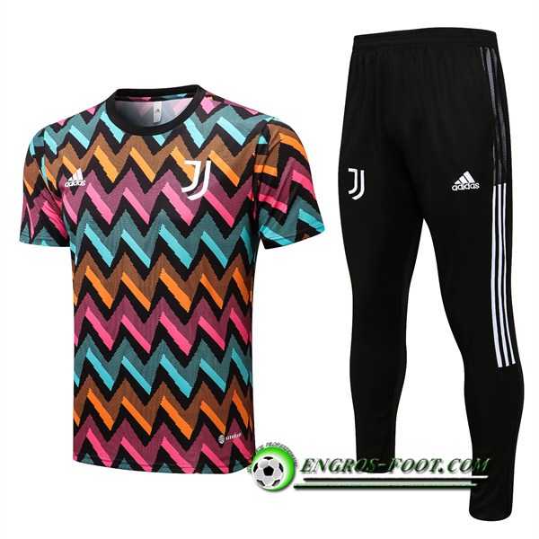 Ensemble Training T-Shirts + Pantalon Juventus Bleu Clair/Orange/Rose 2022/2023