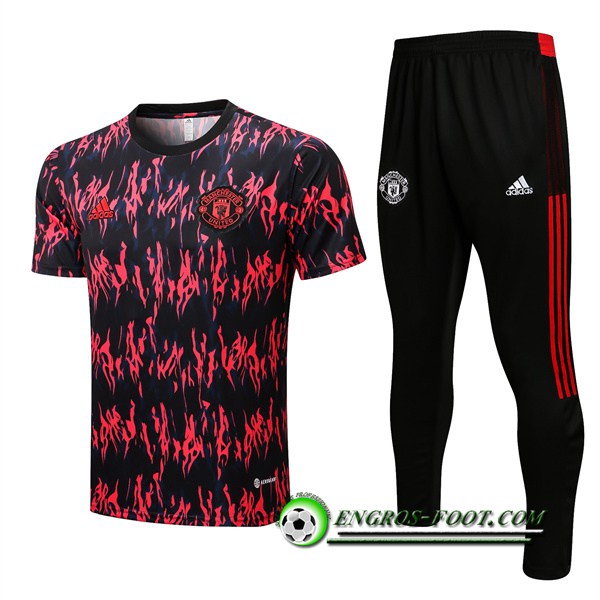 Ensemble Training T-Shirts + Pantalon Manchester United Noir/Rouge 2022/2023