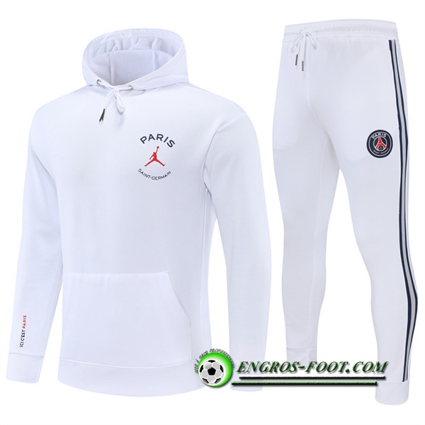 Ensemble Veste A Capuche Survetement Foot PSG Blanc 2022/2023