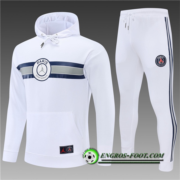 Ensemble Veste A Capuche Survetement de Foot PSG Enfant Blanc 2022/2023