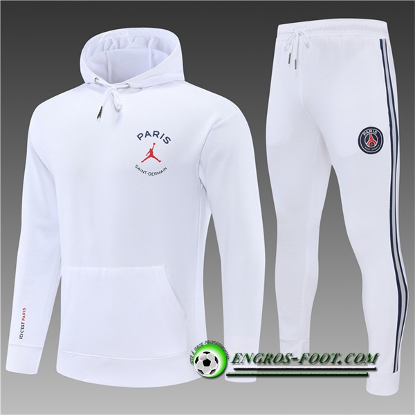 Ensemble Veste A Capuche Survetement de Foot Jordan PSG Enfant Blanc 2022/2023