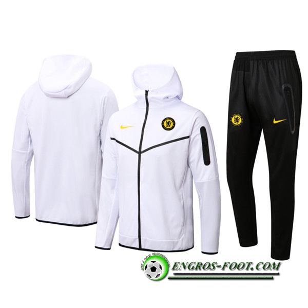 Ensemble Veste A Capuche Survetement Foot FC Chelsea Blanc 2022/2023