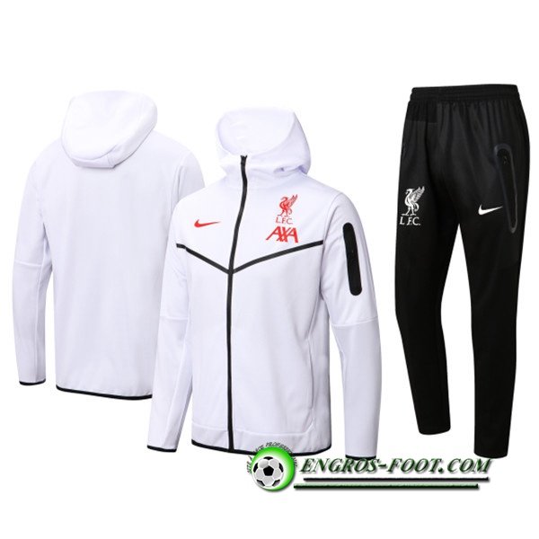 Ensemble Veste A Capuche Survetement Foot FC Liverpool Blanc 2022/2023