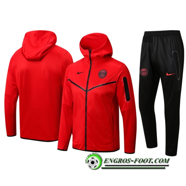 Ensemble Veste A Capuche Survetement Foot PSG Rouge 2022/2023