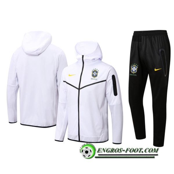 Ensemble Veste A Capuche Survetement Foot Bresil Blanc 2022/2023