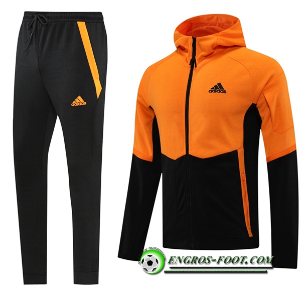 Ensemble Veste A Capuche Survetement Foot Adidas Noir/Orange 2022/2023