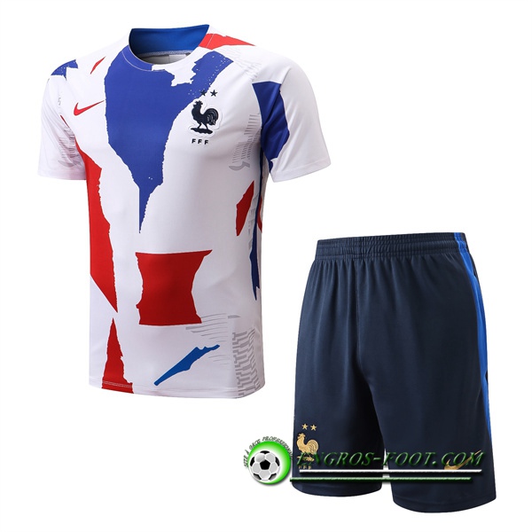 Ensemble Training T-Shirts France + Shorts Blanc/Bleu/Rouge 2022/2023