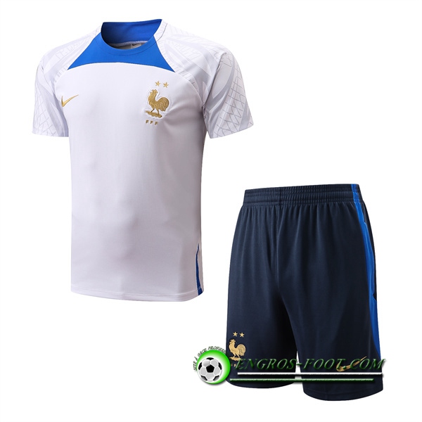 Ensemble Training T-Shirts France + Shorts Blanc 2022/2023