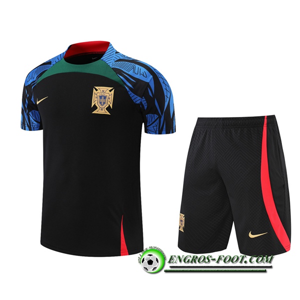 Ensemble Training T-Shirts + Shorts Portugal Noir/Bleu 2022/2023