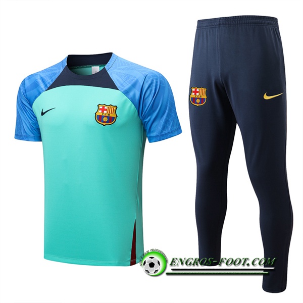 Ensemble Training T-Shirts + Pantalon FC Barcelone Bleu/Vert 2022/2023