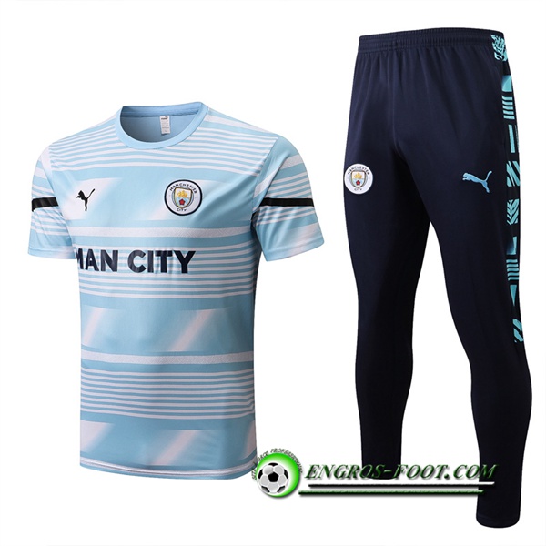 Ensemble Training T-Shirts + Pantalon Manchester City Bleu/Blanc 2022/2023