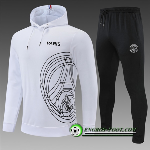 Ensemble Veste A Capuche Survetement Foot PSG Enfant Blanc 2022/2023