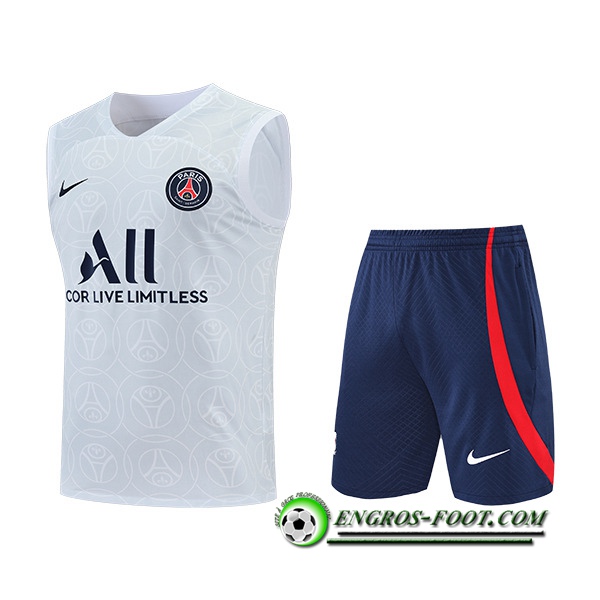 Ensemble Training Debardeur + Shorts PSG Blanc/Gris 2022/2023