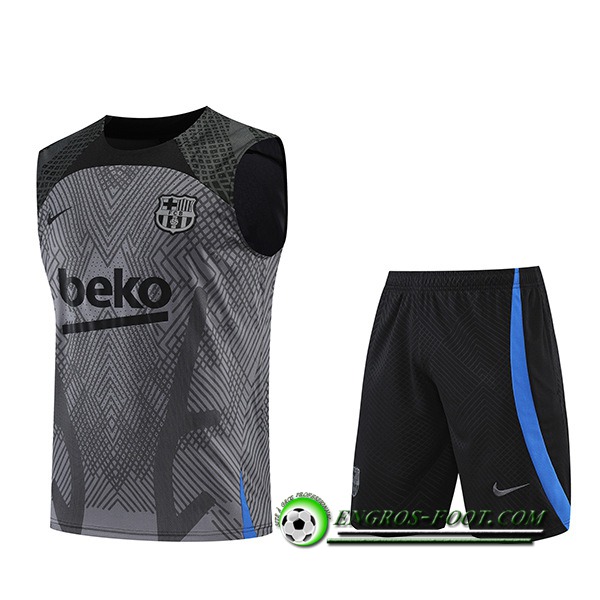 Ensemble Training Debardeur + Shorts FC Barcelone Gris/Noir 2022/2023