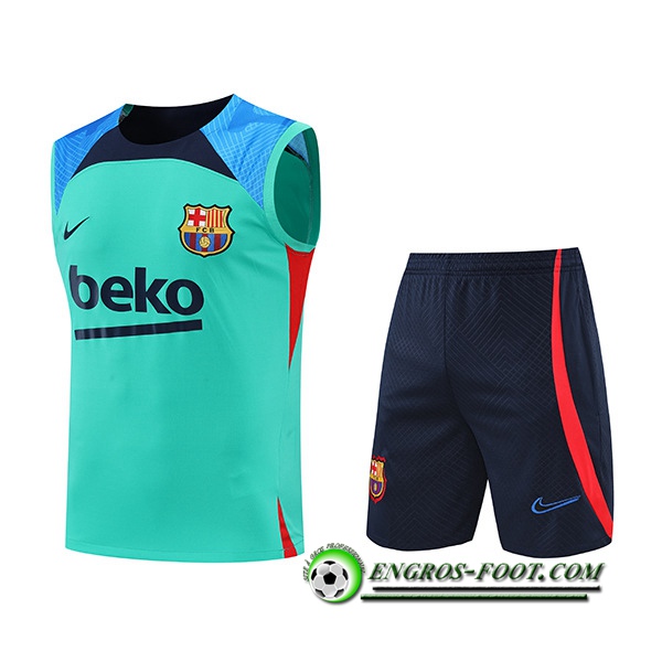 Ensemble Training Debardeur + Shorts FC Barcelone Bleu/Vert 2022/2023