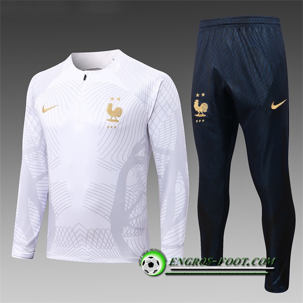 Ensemble Survetement de Foot France Enfant Blanc/Gris 2022/2023