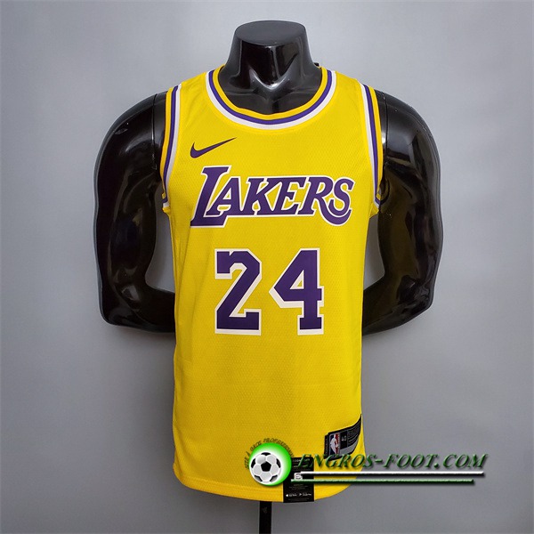 Maillot Los Angeles Lakers (Bryant #24) Jaune Encolure Ronde Commemorative Edition