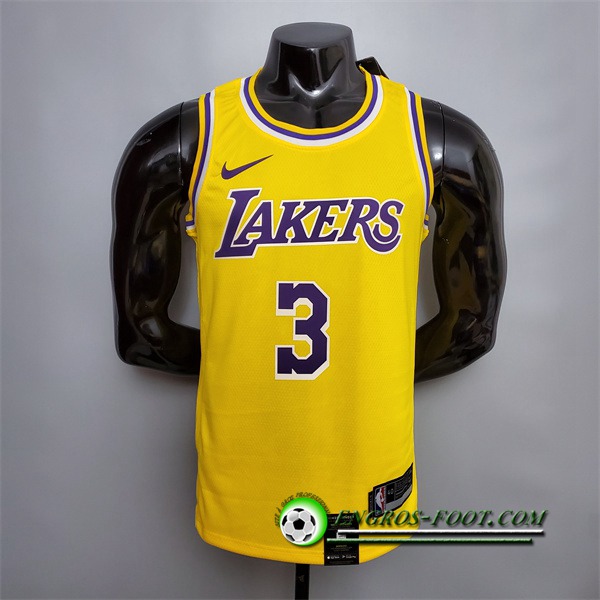 Maillot Los Angeles Lakers (Davis #3) Jaune Encolure Ronde Commemorative Edition