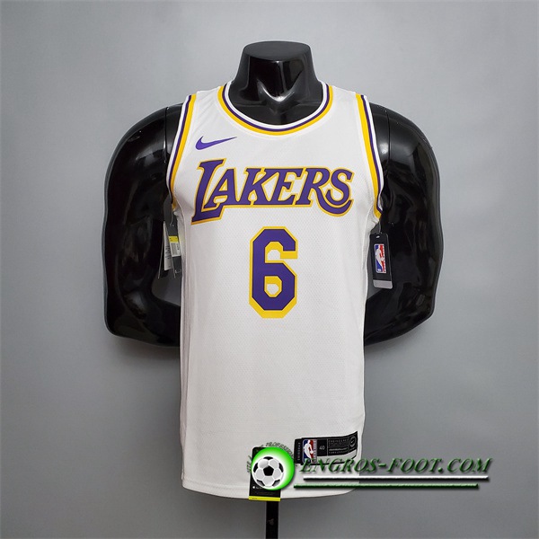 Maillot Los Angeles Lakers (James #6) Blanc Encolure Ronde