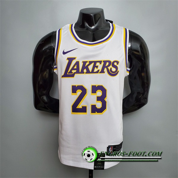 Maillot Los Angeles Lakers (James #23) Blanc Encolure Ronde