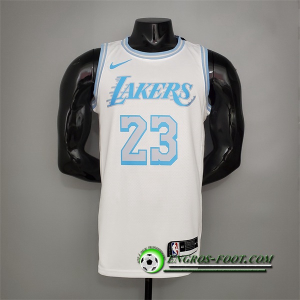 Maillot Los Angeles Lakers (James #23) Blanc Encolure Ronde Retro Limited Edition