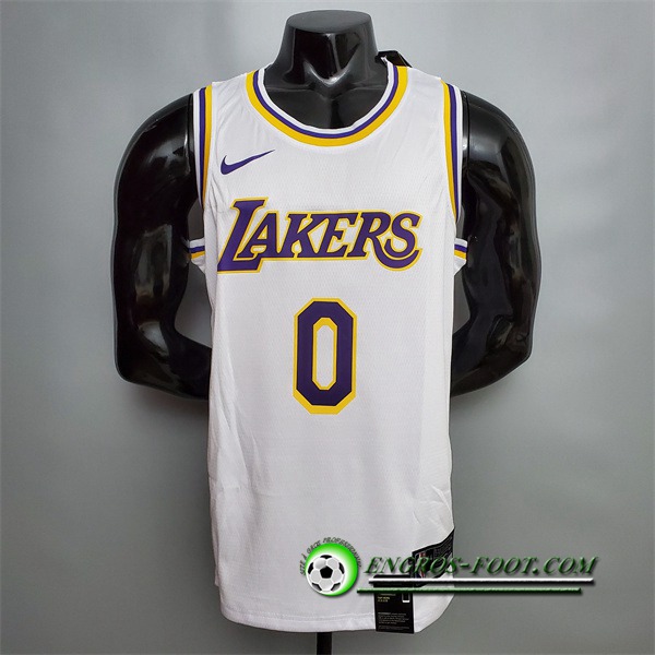 Maillot Los Angeles Lakers (Uzma #0) Blanc Encolure Ronde