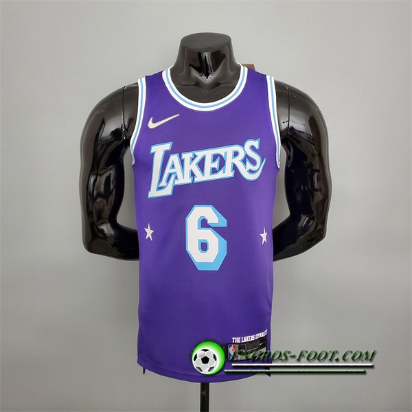 Maillot Los Angeles Lakers (James #6) Pourpre 75th Anniversary City Edition