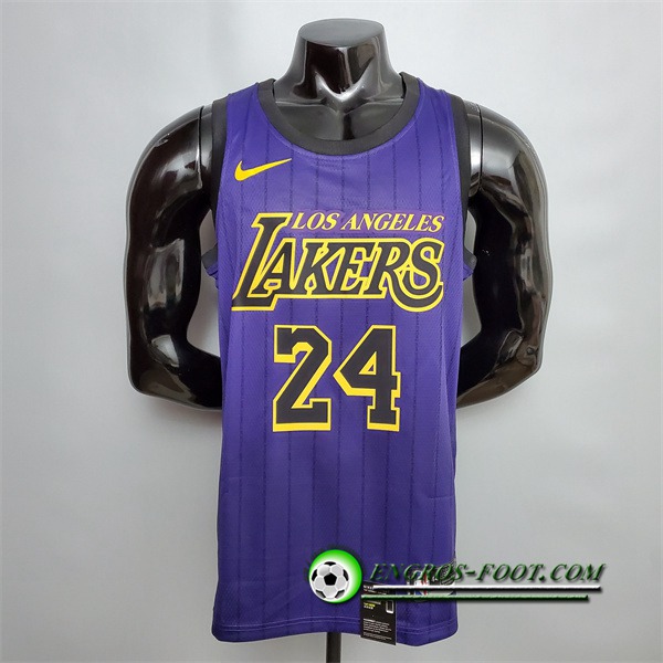 Maillot Los Angeles Lakers (Bryant #24) Pourpre Encolure Ronde