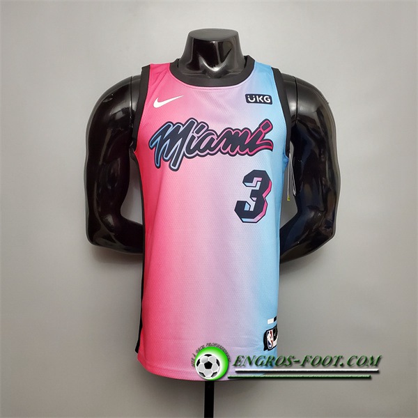 Nouveau Maillot Miami Heat (Wade #3) Rose/Bleu Gradient Color City Edition