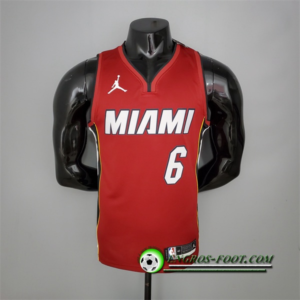 Nouveau Maillot Miami Heat (James #6) Vin Rouge