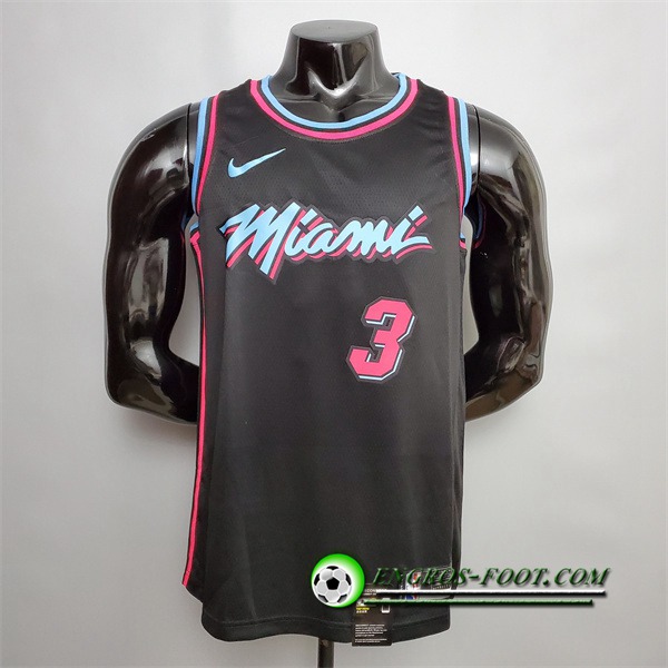 Maillot Miami Heat (Wade #3) Noir Encolure Ronde