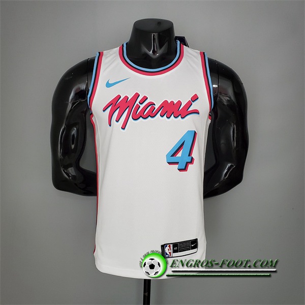 Maillot Miami Heat (Oladipo #4) Blanc Encolure Ronde